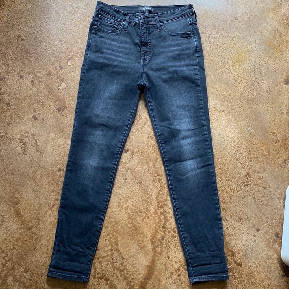 . Crew Mercantile black aged look skinny cropped ankle stretch jeans